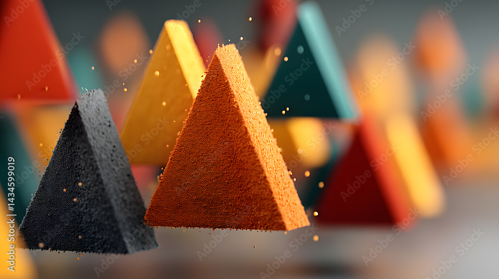 Poster vibrant floating geometric shapes in abstract spatial composition