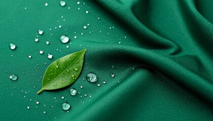 water drops on leaf, leaf on the pabric
