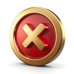 Obraz premium 3D Gold Circle with Red X Icon for Cancel Error Warning and Prohibition Symbol in Digital Interface Design