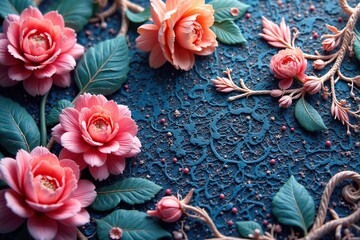 Intricate floral lace, delicate threads form repeating motif, crochet, thread