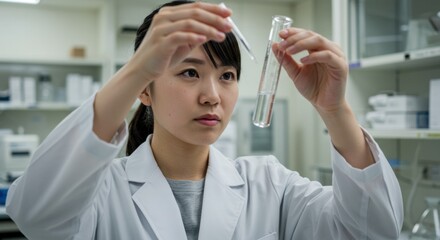液体サンプルを調べる研究者（ai生成画像）