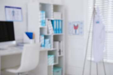 Blurred view of doctor's workplace in office