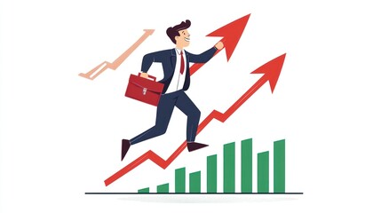 Obraz premium Businessman running up growth charts, success, career advancement