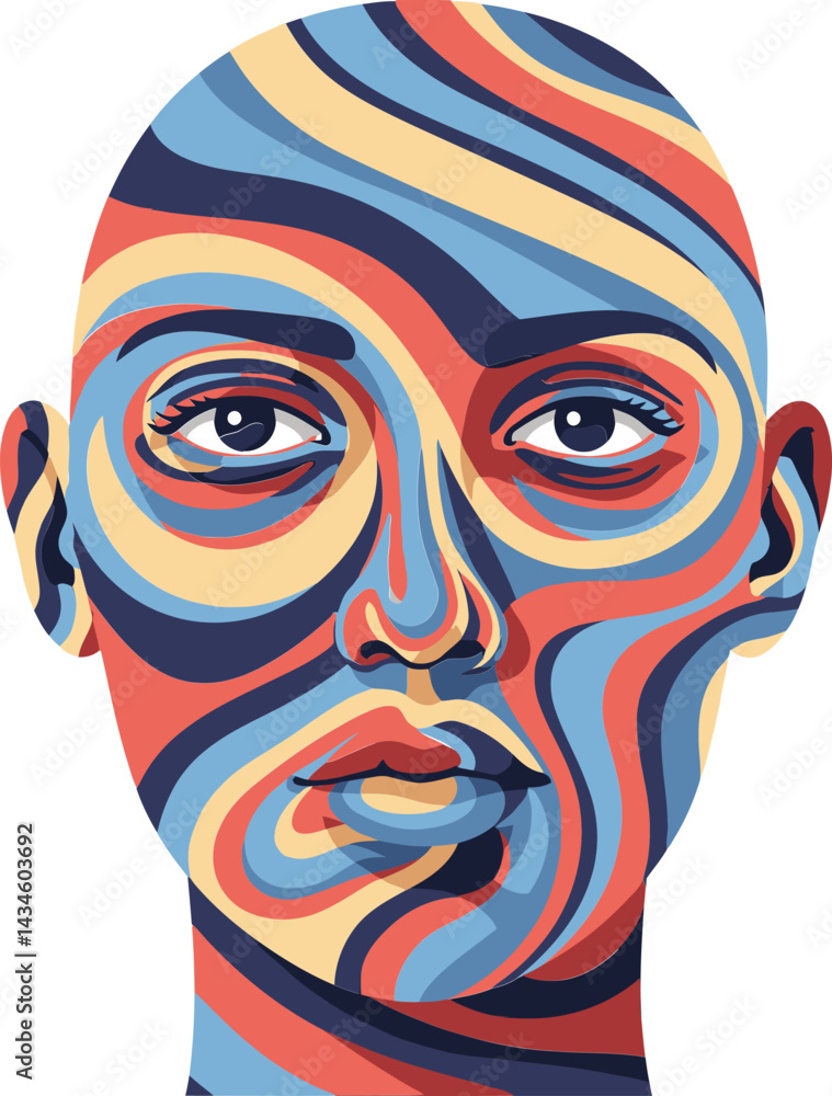 Poster abstract human face with colorful swirling patterns in vector illustration style artwork for creativ
