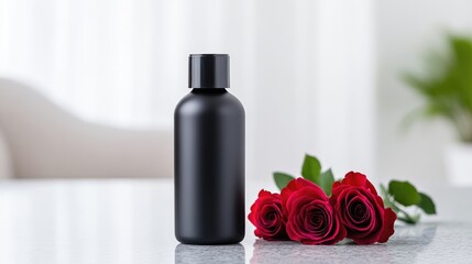 Black bottle with red roses