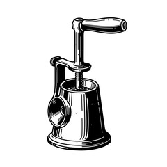 Vintage Hand Crank Meat Grinder Illustration Antique Kitchen Tool Design