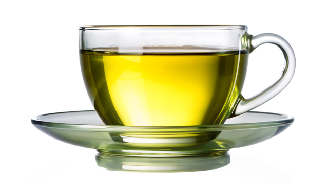 Cup of green tea in glass cup isolated on white background