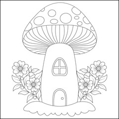 Drawing of a mushroom house coloring page