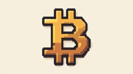 Obraz premium Pixel Art of Bitcoin Symbol on Plain Background for Crypto Currency and Online Transaction Use