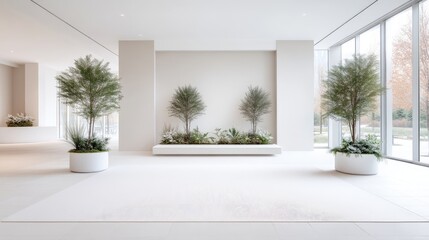 Obraz premium Modern minimalist lobby with greenery