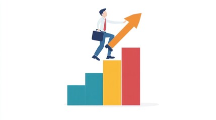 Man Climbing Graph Arrow Business growth, financial success illustration on white