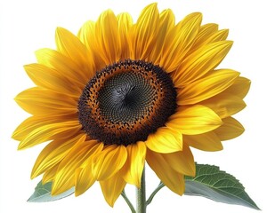 Fototapeta premium Vibrant sunflower blooming against a white background, showcasing its bright petals
