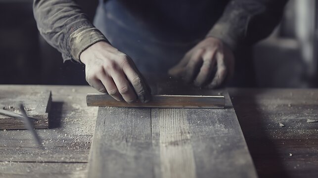Carpenter Sanding Wood in Workshop