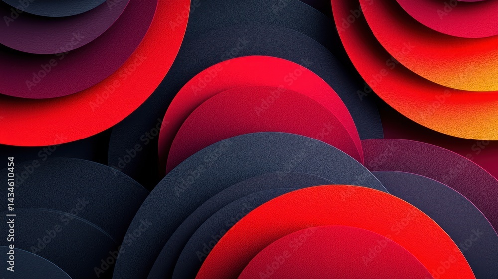 Poster abstract artwork featuring overlapping circles in shades of red and dark grey, creating a layered ef