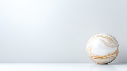 A marble ball resting on a minimalist white surface, soft lighting with neutral background, abstract art composition, and modern interior decor concept.