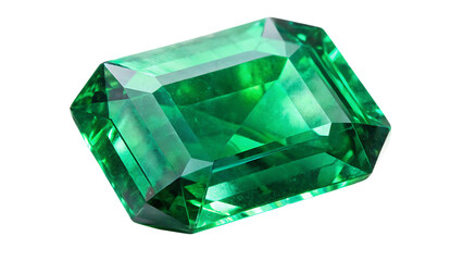 Fototapeta premium Emerald cut gemstone jewel sparkling rich green isolated on white background