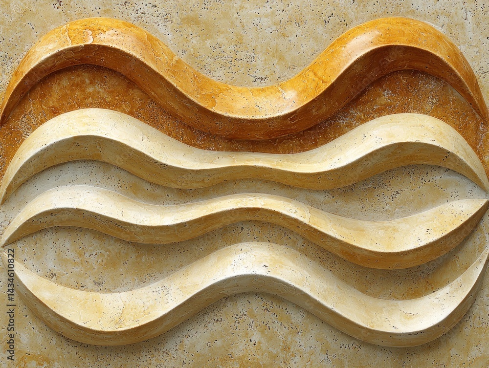 Poster abstract beige stone carving with wavy, layered design. elegant and flowing curves create a visually