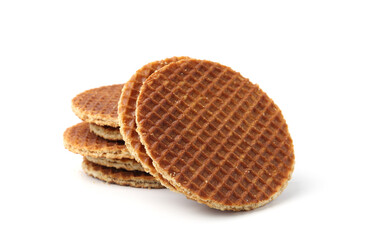Tasty round Dutch waffles isolated on white