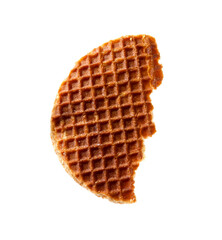 Piece of tasty waffle isolated on white
