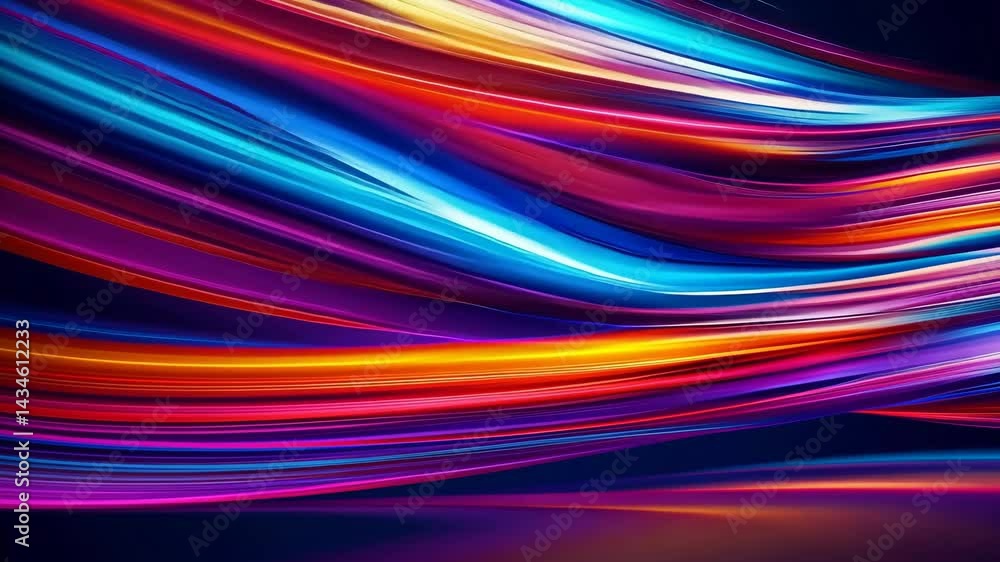 Poster abstract, vibrant light streams cascade and swirl with glowing curves and luminous color, creating a
