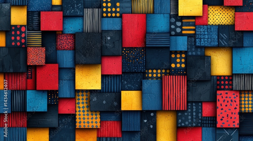 Poster abstract geometric pattern with colorful squares and varied textures