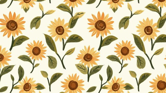 Artistic sunflower wallpaper with moving pattern loop.