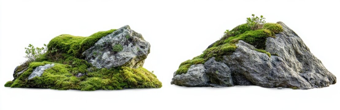 Two mossy rocks isolated on a white background (1)