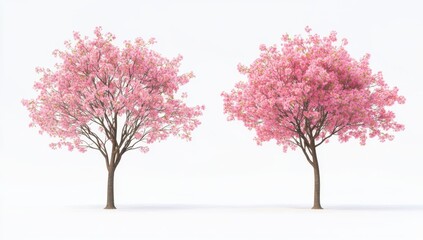 Obraz premium Two pink flowering trees isolated on a white background
