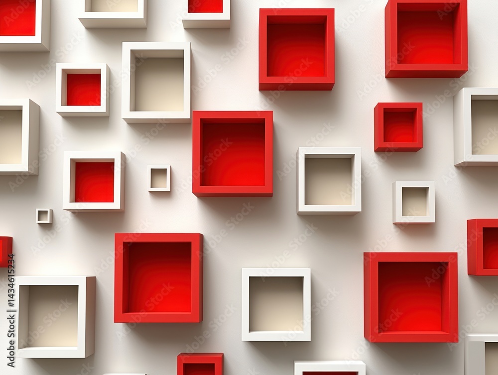 Poster abstract red and beige cubes pattern on white background