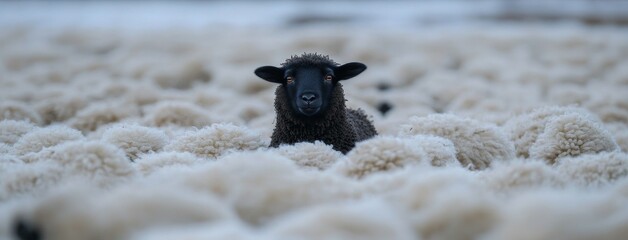 A black sheep surrounded by white ones embodies the ideals of individuality, uniqueness, diversity, and the idea of deviating from the norm