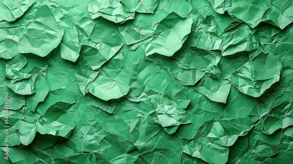 Poster abstract texture of crumpled green paper. deep creases and folds create a dynamic surface