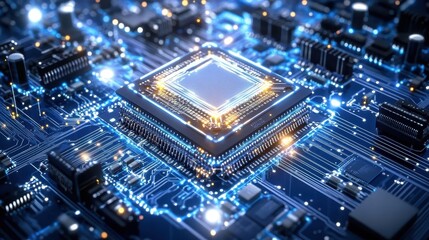 Fototapeta premium Close-up view of a central processing unit on a circuit board.