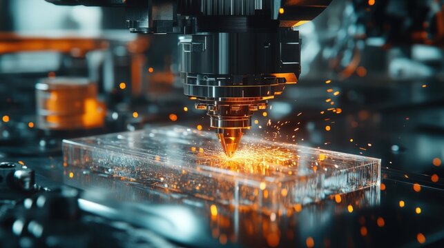 High-tech laser cutting machine in action