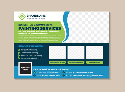commercial and residential painting service advertisement banner, house renovation campaign concept, wall paint, handyman abstract rectangle ad, horizontal layout flyer leaflet concept