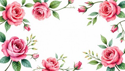 Naklejka premium Delicate watercolor roses & leaves, repeating pattern , repeat, petals, rose