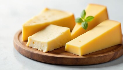 Elegant cheese plate, various cheeses, white backdrop , cheese, gourmet food, tasting