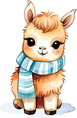 Naklejka premium Adorable Watercolor Llama With Scarf Cute Animal Vector Illustration For Kids Greetings Decoration