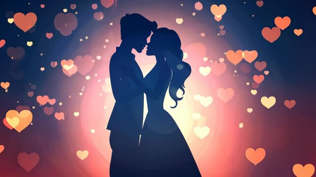 A romantic silhouette of a couple kissing, illuminated by festive lights, captures the essence of love during the holidays.