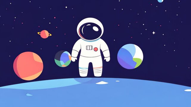 Cartoon aliens zoom past an astronaut in this vibrant vector illustration, showcasing a playful outer space adventure.