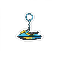 Blue and Yellow Pixel Art Jetski Keychain
