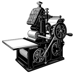 Vintage Printing Press A Detailed Illustration of Antique Letterpress Machine