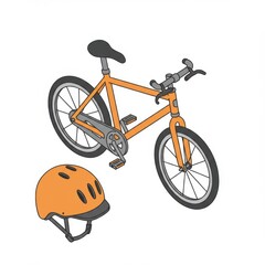 Naklejka premium Orange Bicycle and Helmet Isometric Illustration