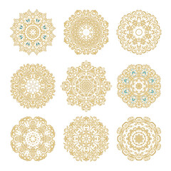Set of Ornamental laced vector rosettes, mandala on white background