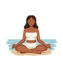 Woman Meditating on Sandy Beach: Peaceful Yoga Pose