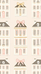Fototapeta premium Charming Pastel Architecture Pattern: Decorative Home Wallpaper Design