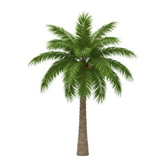 Single Green Palm Tree on White Background