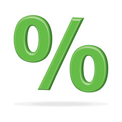 3d green percentage symbol icon isolated on a white background. Percent green sign of discount, sale, voucher gift, promotion concept. Vector illustration EPS 10.