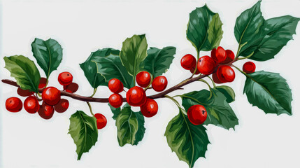Vibrant red berries accompanied by lush green leaves on a branch highlight the beauty and harmony of nature