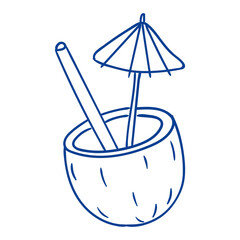 Enjoying a refreshing coconut drink with a straw and umbrella on a sunny day