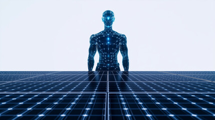 Sharp Rendering of Robot with Large Solar Panels on White Background, Futuristic Energy Concept, Generated AI
